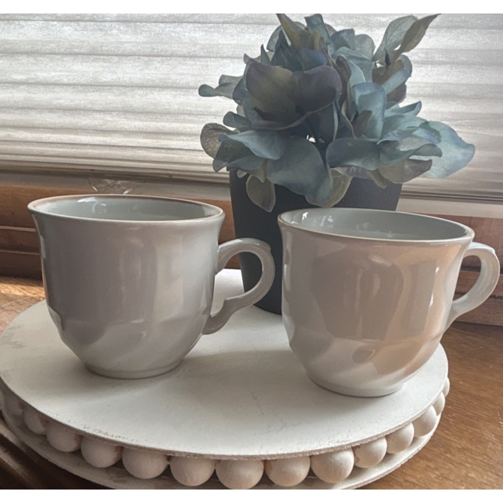 Vintage Hearthside Sculptura Stoneware Mugs, Set of 2 Beige, Made in Japan